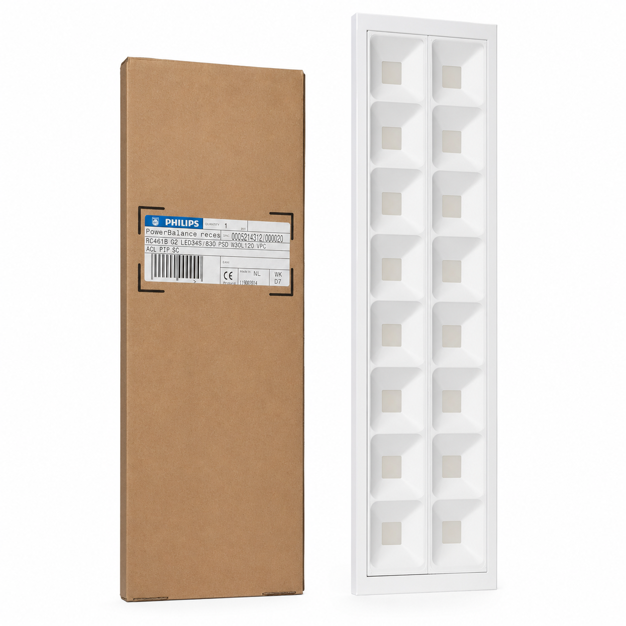 Lot 12 dalles LED encastrables 120 x 30 cm – 34 W, 3 400 lm, blanc chaud 3000 K – Philips