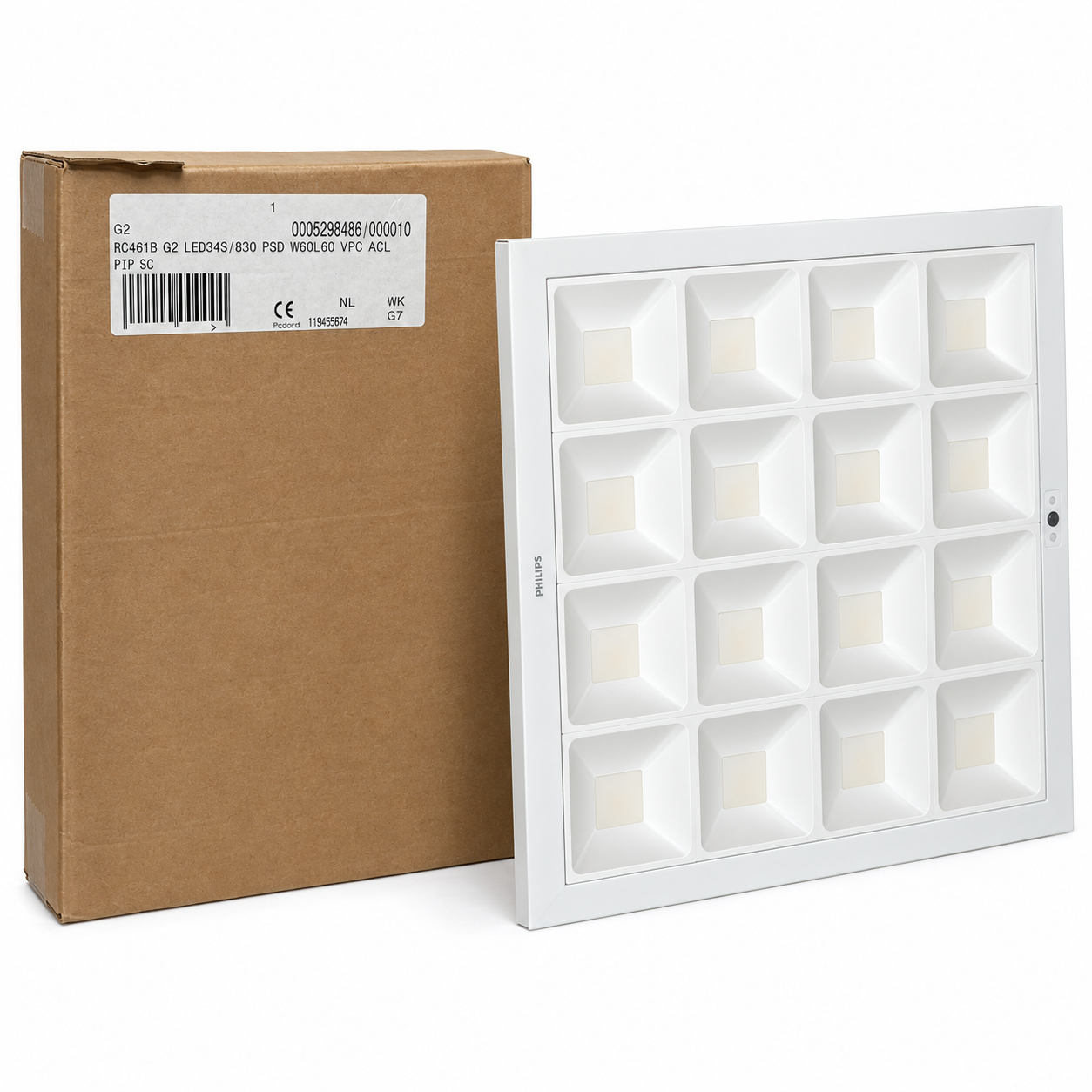Lot 5 dalles LED encastrables 60 x 60 cm – 34 W, capteur de présence, blanc chaud 3000 K – Philips