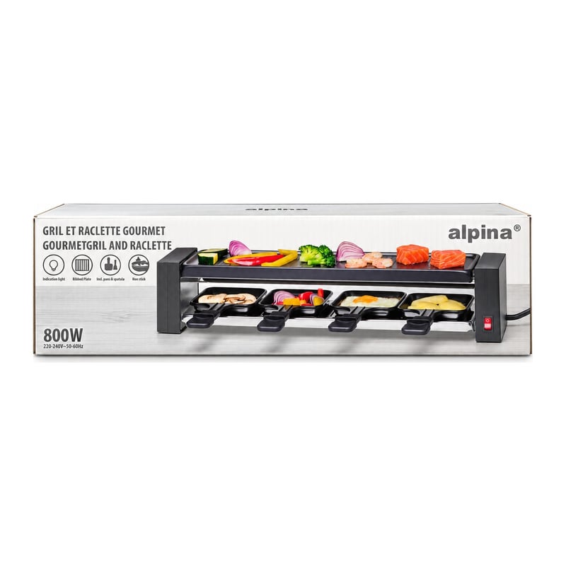 Lot gril raclette gourmet Alpina 800 W – 50 pièces – Alpina