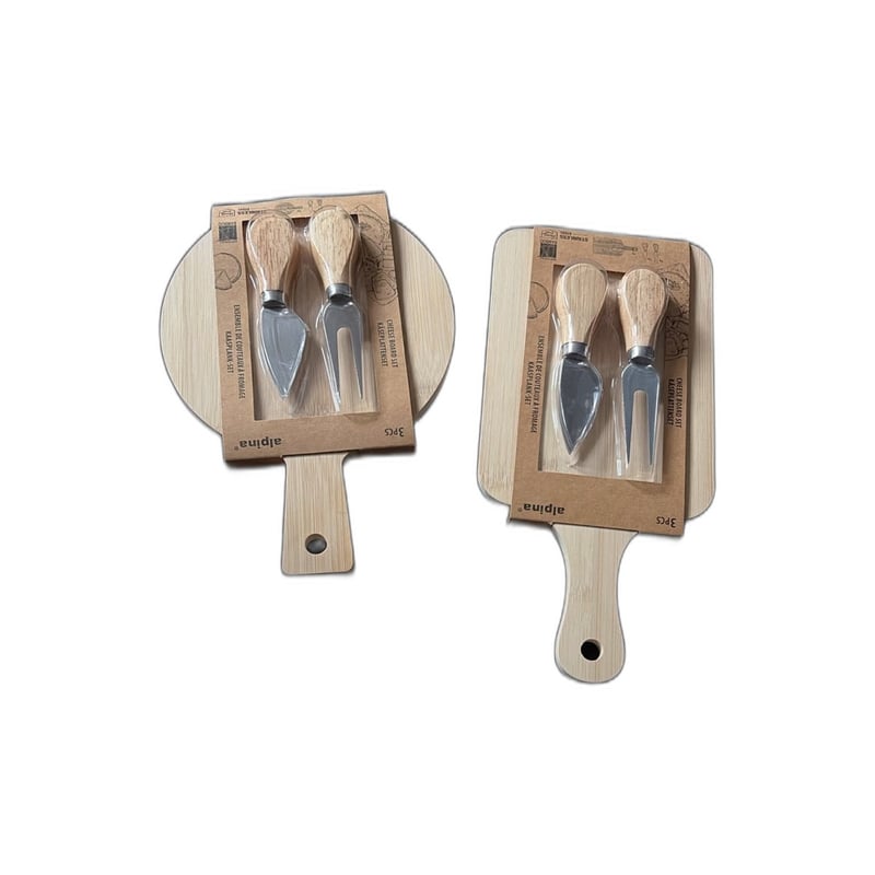 Lot set fromage Alpina planche bois + 2 couteaux – 50 pièces – Alpina
